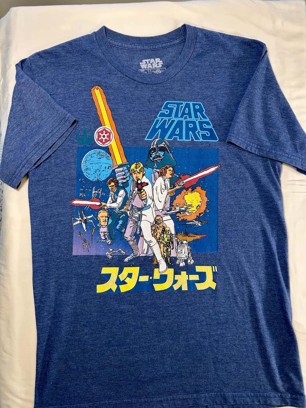 Star Wars Retro Japanese Poster Graphic T-Shirt Size M Heather Blue